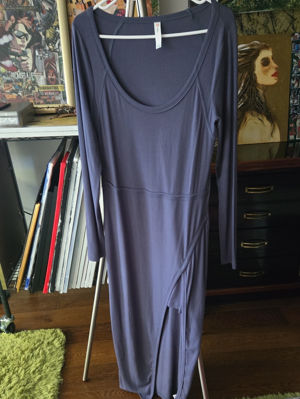 Women’s Long Sleeve Scoop Neck Midi Dress in Slate Purple 22 P2p Stretchy